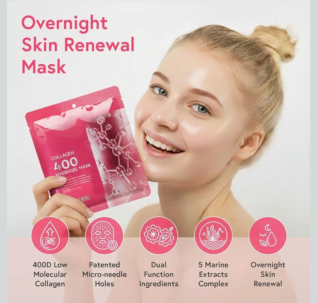 PRETTYSKIN Collagen 400 Hydrogel Mask – 400 Dalton Collagen + Panthenol Overnight Moisture & Firmness Support for Dry, Tired Skin - 1 Mask