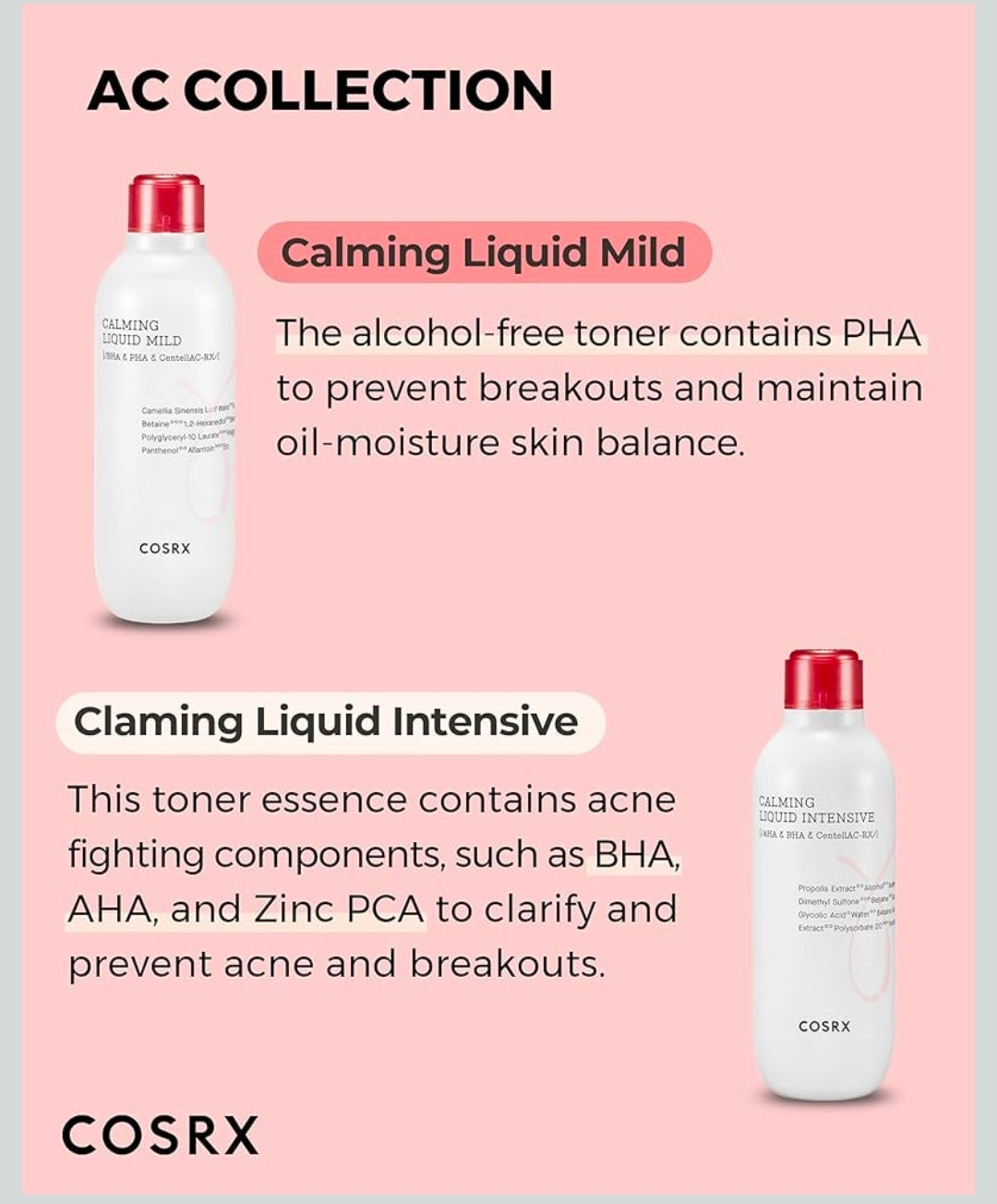 COSRX Calming Liquid Mild: solución perfecta que ayuda a prevenir el acné leve mientras se elimina el sebo con agua de té verde, BHA y PHA.