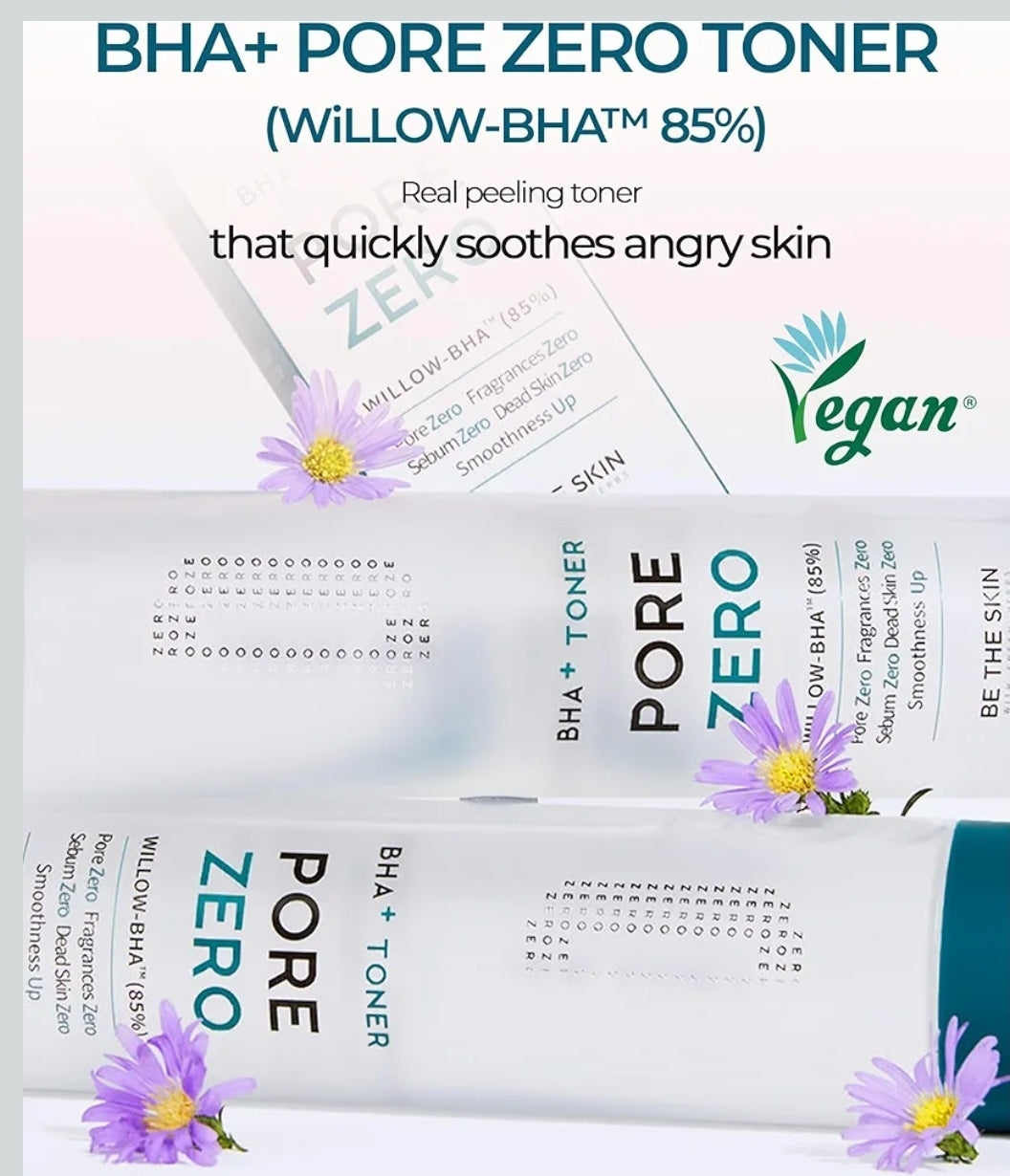 Be the Skin BHA+ Toner Pore Zero Daily Exfoliating Toner - Willow BHA Pore Refining for Acne Prone Skin - Salicylic Acid for Pores and Sebum