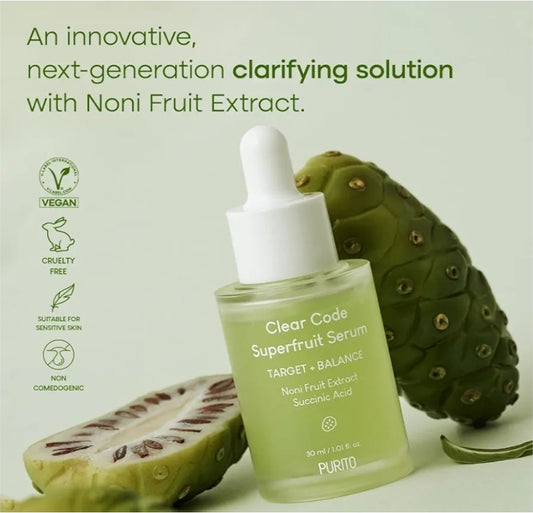 PURITO Clear Code Superfruit Noni Serum - Next-Generation Clarifying Solution with Noni Fruit Extract, Non-Irritating, Vegan, Cruelty-Free, Suitable for Sensitive Skin