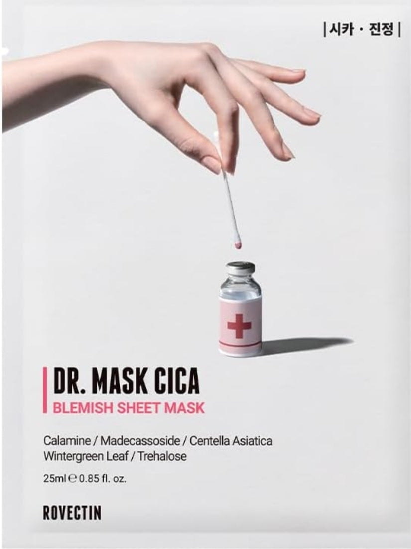 ROVECTIN Dr. Mask CICA Blemish Sheet Mask - Soothing and Hydrating with Calamine and Madecassoside - 1 Mask