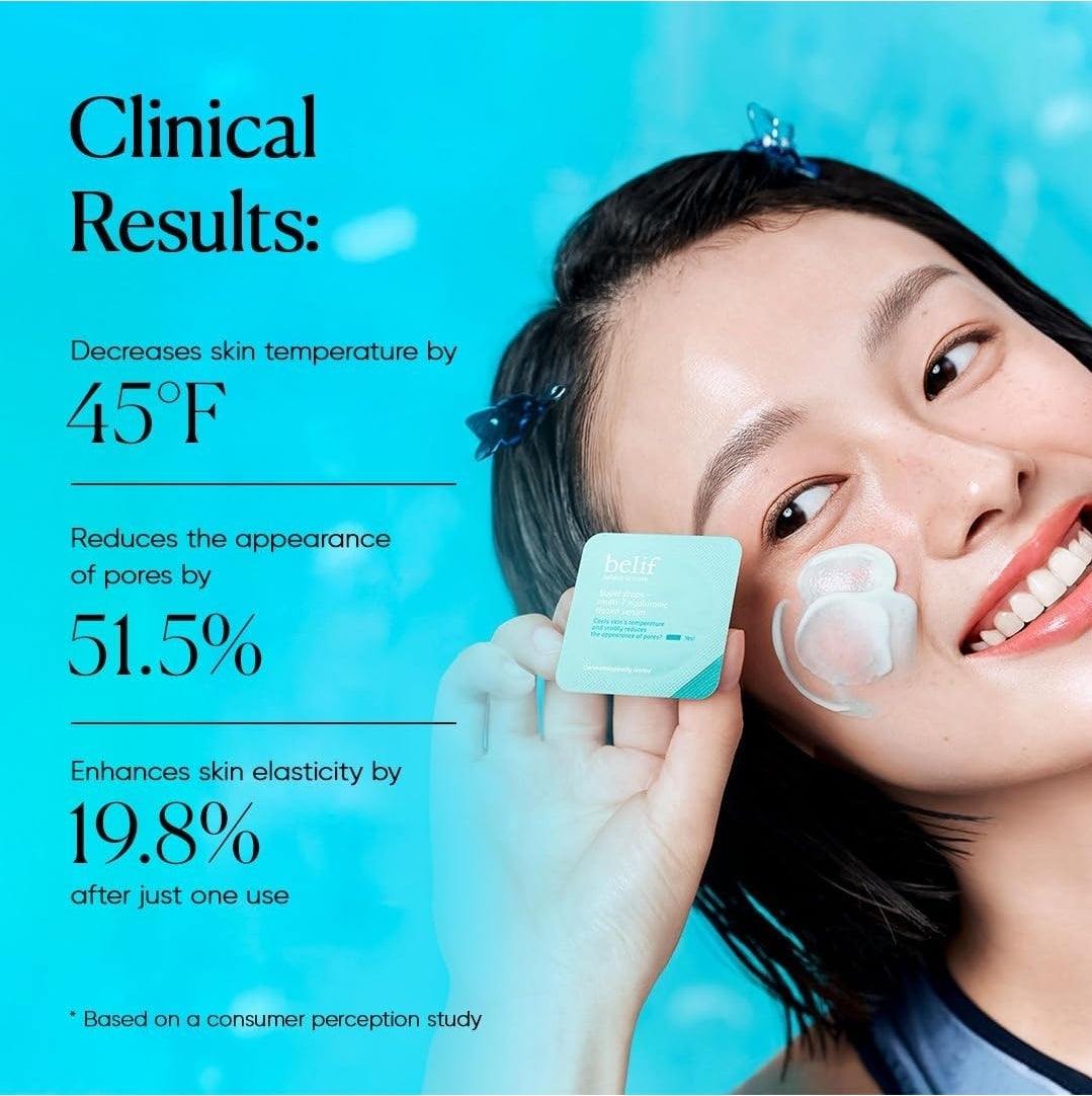 Belif Super Drops Multi-7 Hyaluronic Frozen Serum - Suero hidratante, calmante y desinflamante con péptidos y cafeína - 9 gotas