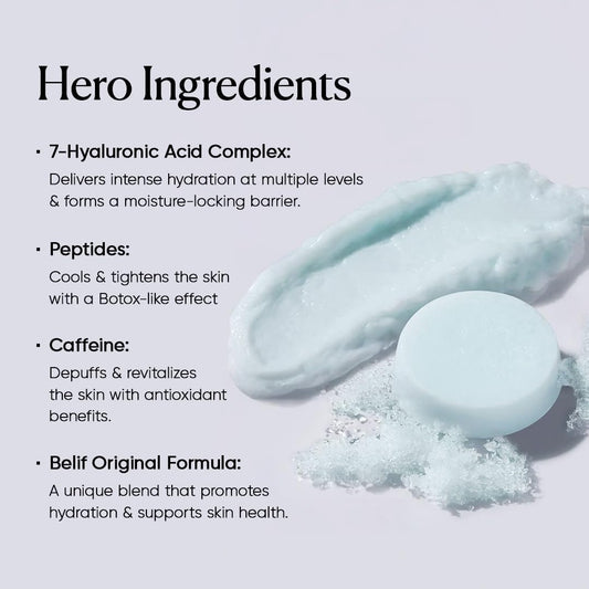 belif Super Drops Multi-7 Hyaluronic Frozen Serum - Hydrating, Soothing, Depuffing Serum with Peptides & Caffeine - 9 Drops