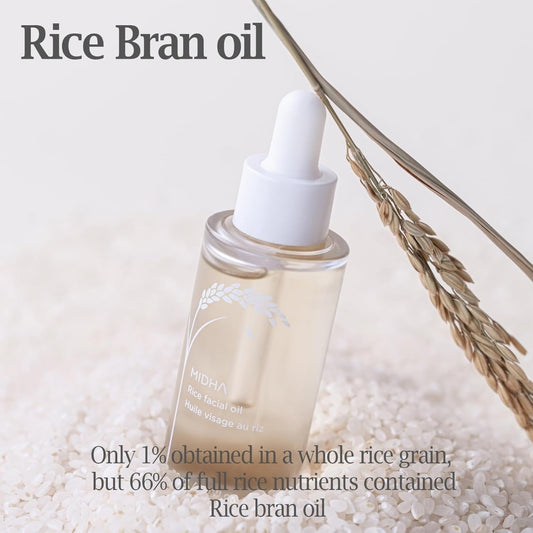 MIDHA Rice Facial Oil - Skin Moisturizing, Deep Hydration and Quick Absorption - Non greasy Light Oil
