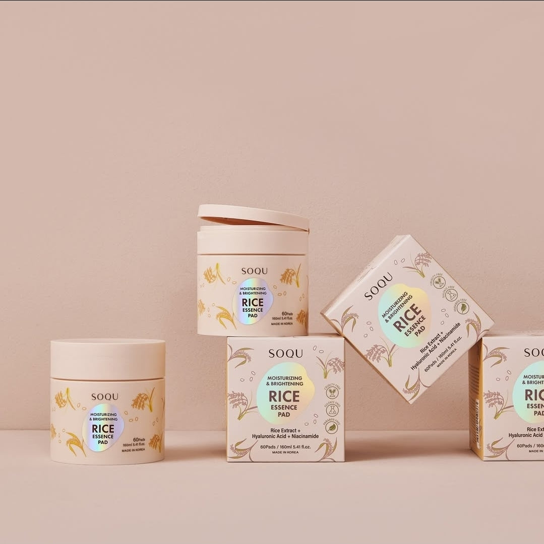 SOQU Moisturizing and Brightening Rice Essence Pads - Tones, moisturizes, and preps the skin - 60 Pads
