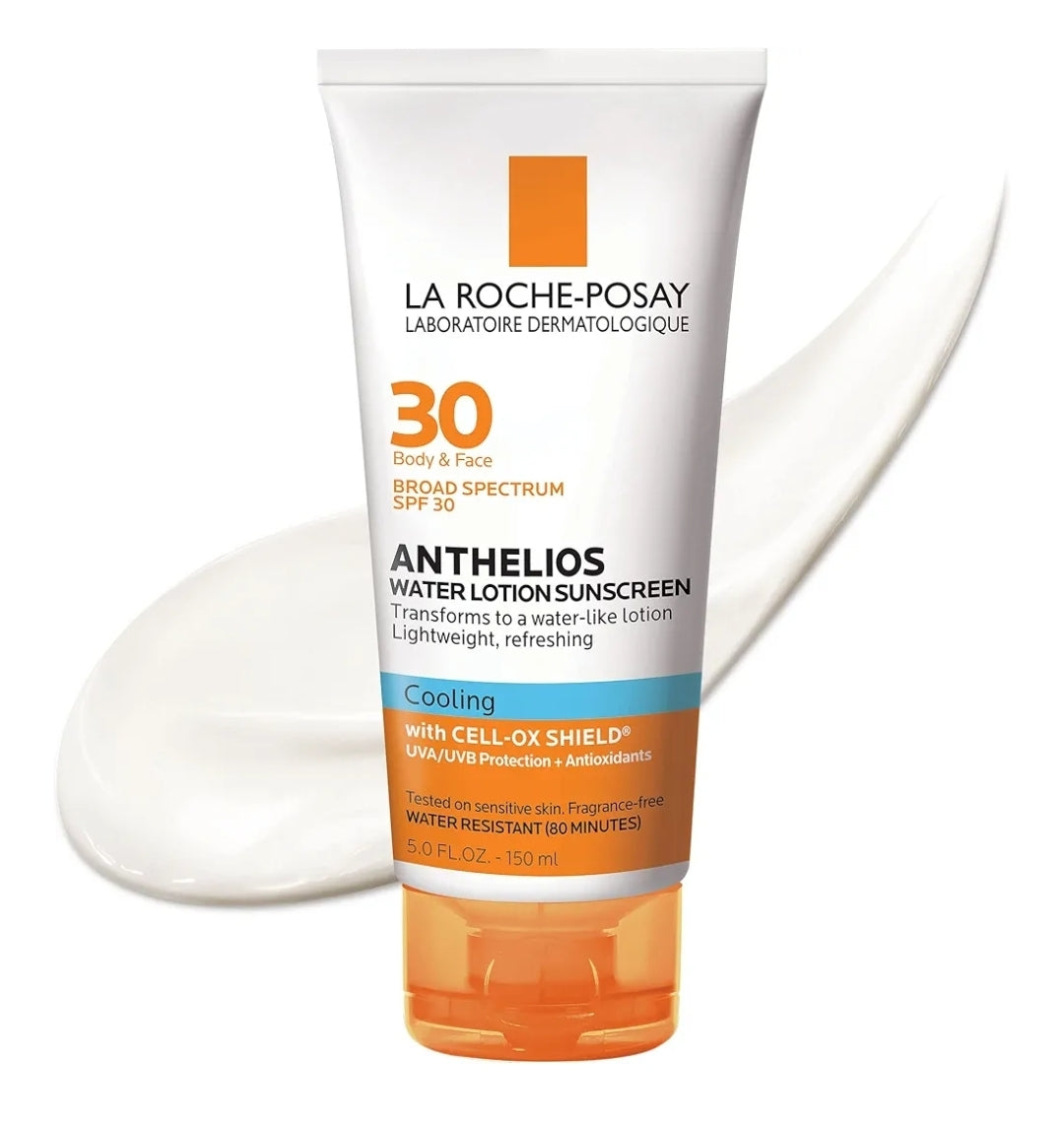 Loción protectora solar La Roche-Posay Anthelios Cooling Water para rostro y cuerpo FPS 30 - FPS de amplio espectro + antioxidantes, absorción rápida, sin aceite
