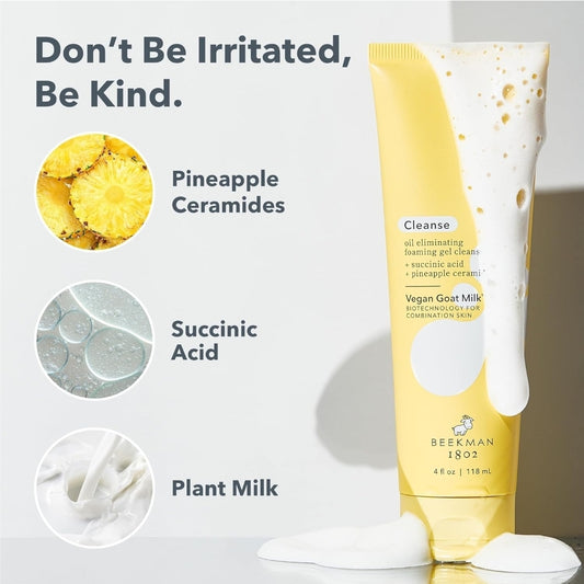 Beekman 1802 Vegan Goat Milk Oil Eliminating Foaming Gel Cleanser - Control sebum, and eliminate oil for clearer, more balanced skin