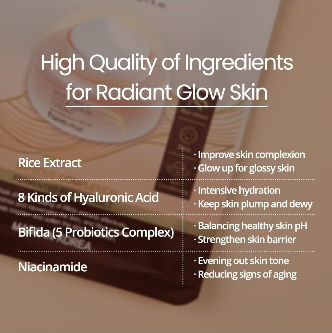 Mascarilla en crema perfecta Farmstay Rice & Bifida Complexion con niacinamida y ácido hialurónico - Hidratante y antiedad - 1 mascarilla