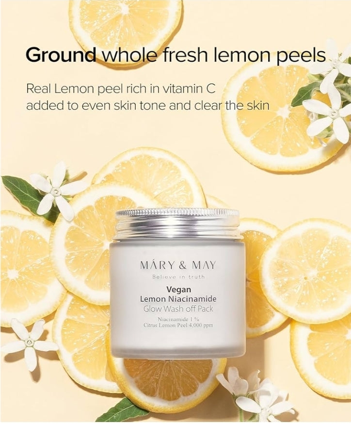 Mary & May Lemon Niacinamide Glow Wash Off Pack - Vitamin C Clarifying, Sebum Control, Deep Hydration - EWG Green Grade, Hypoallergenic