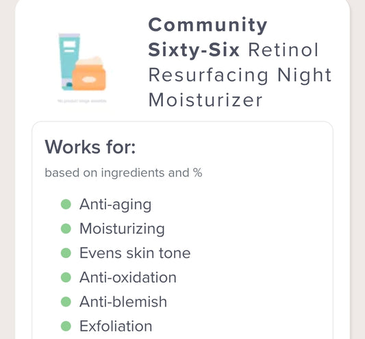 Community Sixty-Six Retinol Resurfacing Night Moisturizer - For Dark Spots, Uneven Texture, and Loss of Firmness and Elasticity