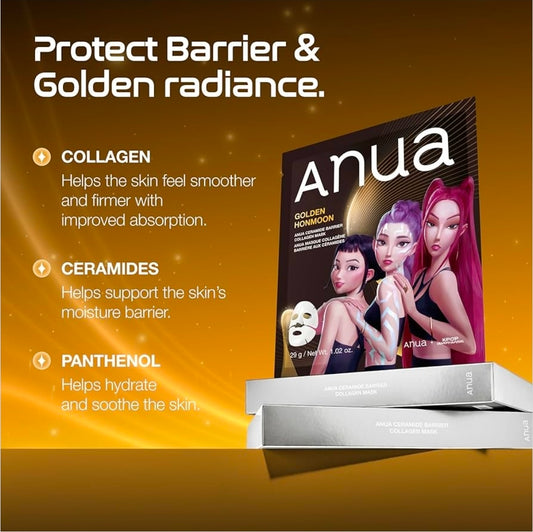 ANUA Ceramide Barrier Collagen Mask - Glow Up, Elasticity Hydrogel Face mask, Moisture Barrier Repair for Glass Skin, 24H Deep Hydration Lasting, KPop Demon Hunters - 1 Mask