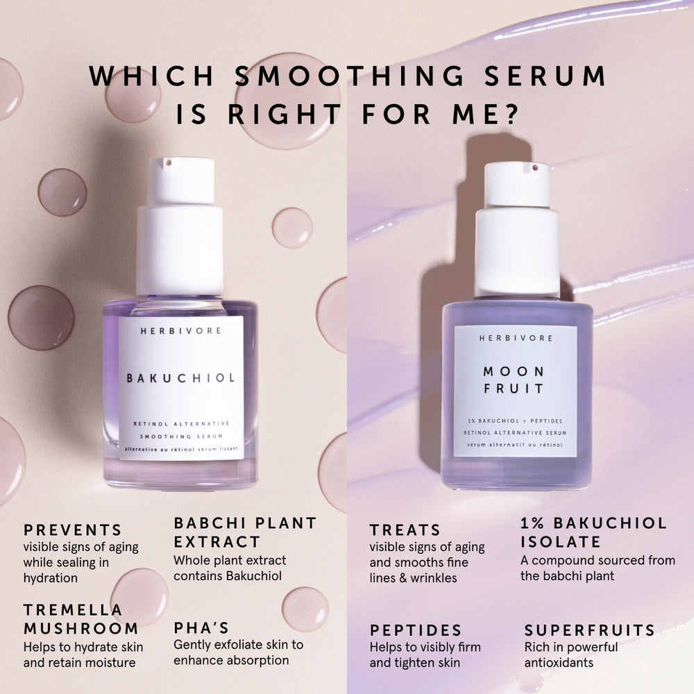 Herbivore Bakuchiol Retinol Alternative Smoothing Serum - Peptides, Smooths Skin and the appearance of fine lines and wrinkles