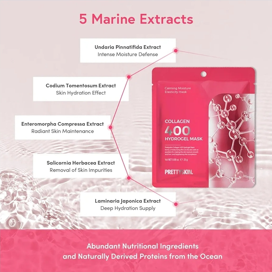 PRETTYSKIN Collagen 400 Hydrogel Mask – 400 Dalton Collagen + Panthenol Overnight Moisture & Firmness Support for Dry, Tired Skin - 1 Mask
