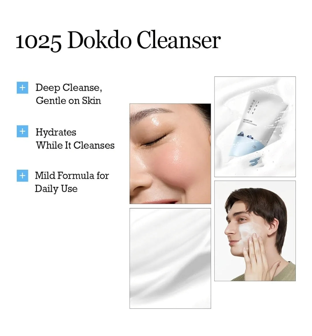 ROUND LAB 1025 Dokdo Cleanser - Low pH Facial Cleanser for Sensitive Skin, Rich Soft Bubbles for Deep Cleansing and Makeup Removal, Hydrating Face Wash with Deep Sea Water, Korean Skin Care