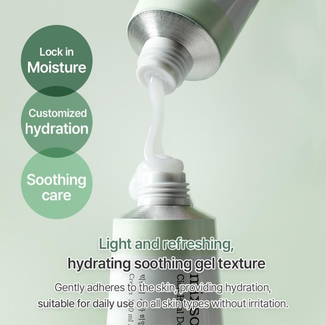 Mixsoon Cica Hyal Crema Calmante Profunda - Crema en gel hidratante ligera para piel sensible con Centella Asiática, Ácido Hialurónico, Ceramida y Pantenol