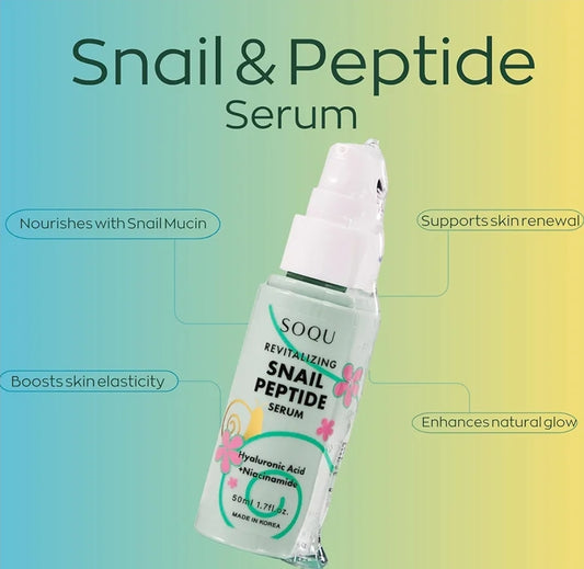 SOQU Revitalizing Snail Peptide Serum - Hydrating Serum with Snail Extract, Peptides, Niacinamide and Hyaluronic Acid, Improves Skin Texture and Tone