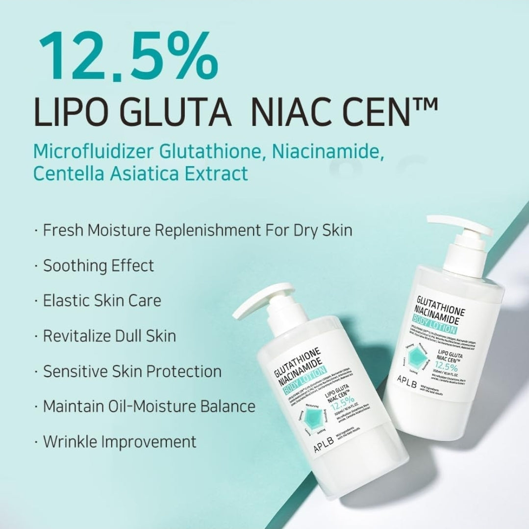 Loción corporal APLB Glutathione Niacinamide - LIPO GLUTA NIAC CEN 12.5% - Hidratación duradera, revitaliza y mejora la textura de la piel