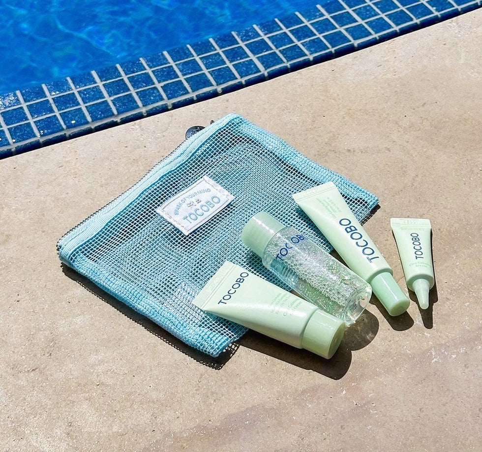 Tocobo Cica Calming Travel Set With Travel Pouch - Essentials from the Cica line in convenient travel sizes, soothing, hydrating, repairing