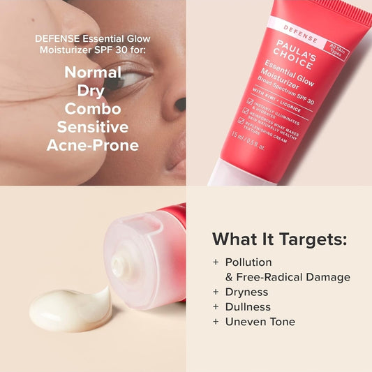 Paula's Choice DEFENSE Essential Glow Mineral Moisturizer with SPF 30 - Daytime Anti-aging Moisturizer Travel Size