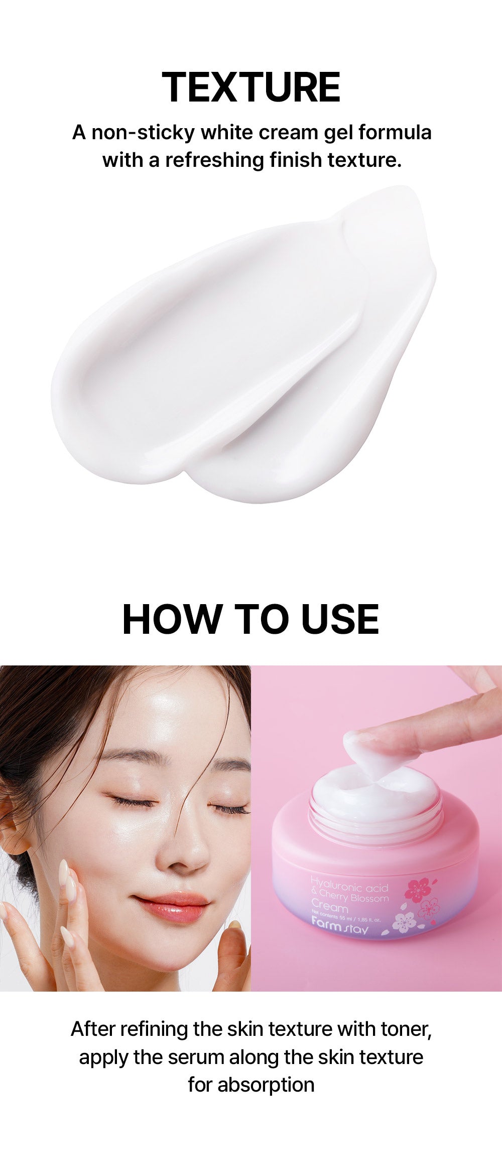 Farmstay Hyaluronic Acid & Cherry Blossom Cream - Brightening and Anti-Wrinkle, Moisturizes, glow, softness, and firmness