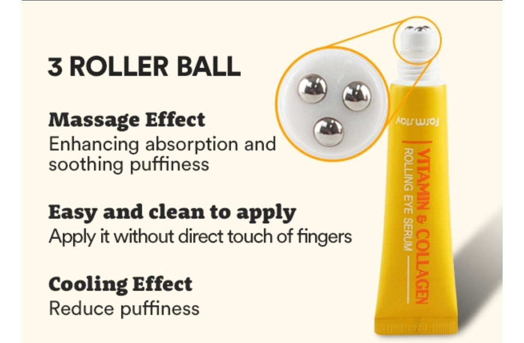 Farmstay Vitamin & Collagen Rolling Eye Serum – Hydrating & Firming Korean Eye Care, Reduces Puffiness, Dark Circles & Fine Lines, Firming, Hydrating, Moisturizing, Rejuvenating Collagen, Vitamin C