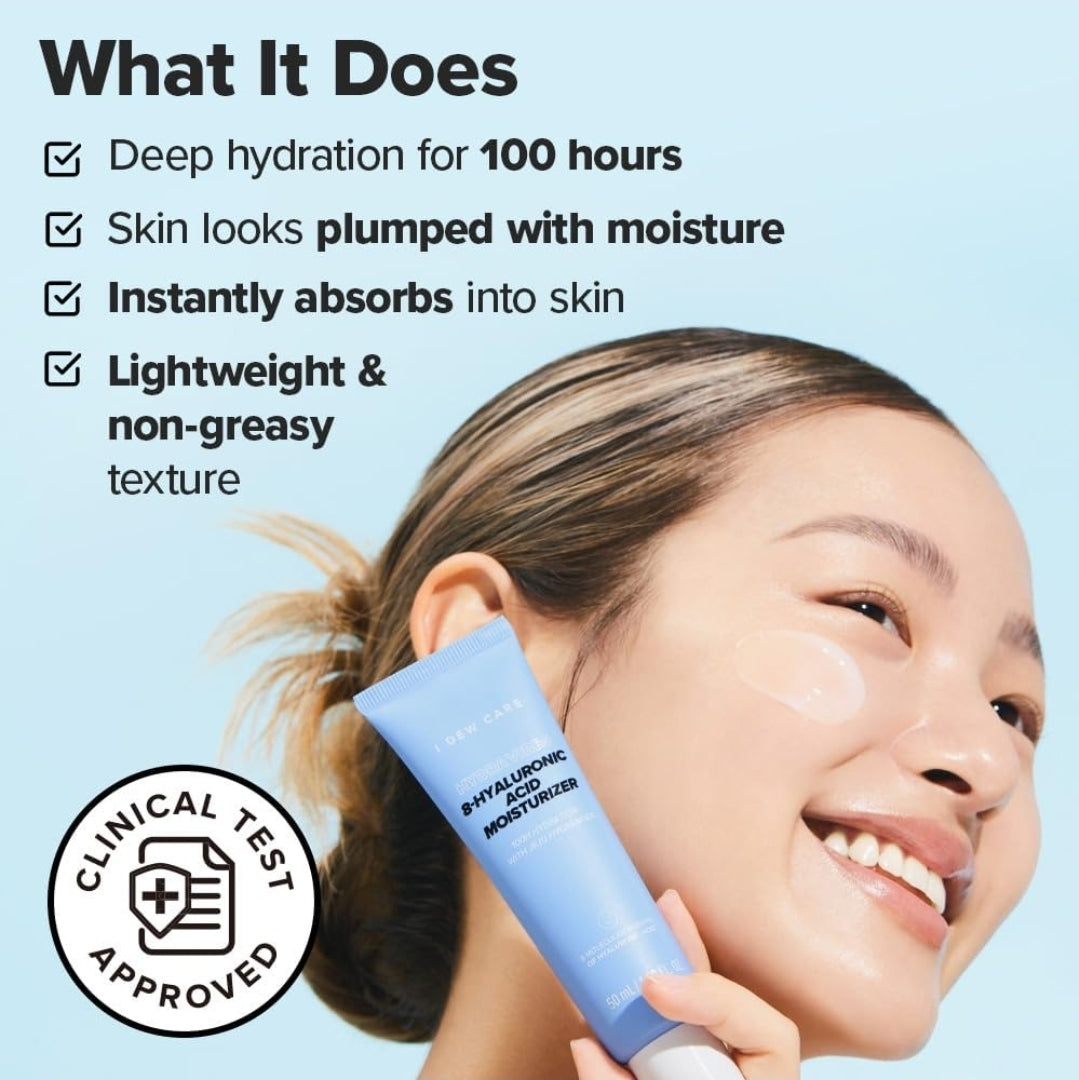 I DEW CARE Cuidado de la Piel - Hydra Vibes - Set de 3 piezas + 1 Diadema de Gato Gratis - Limpiador, suero y humectante con ácido hialurónico de diferente peso molecular