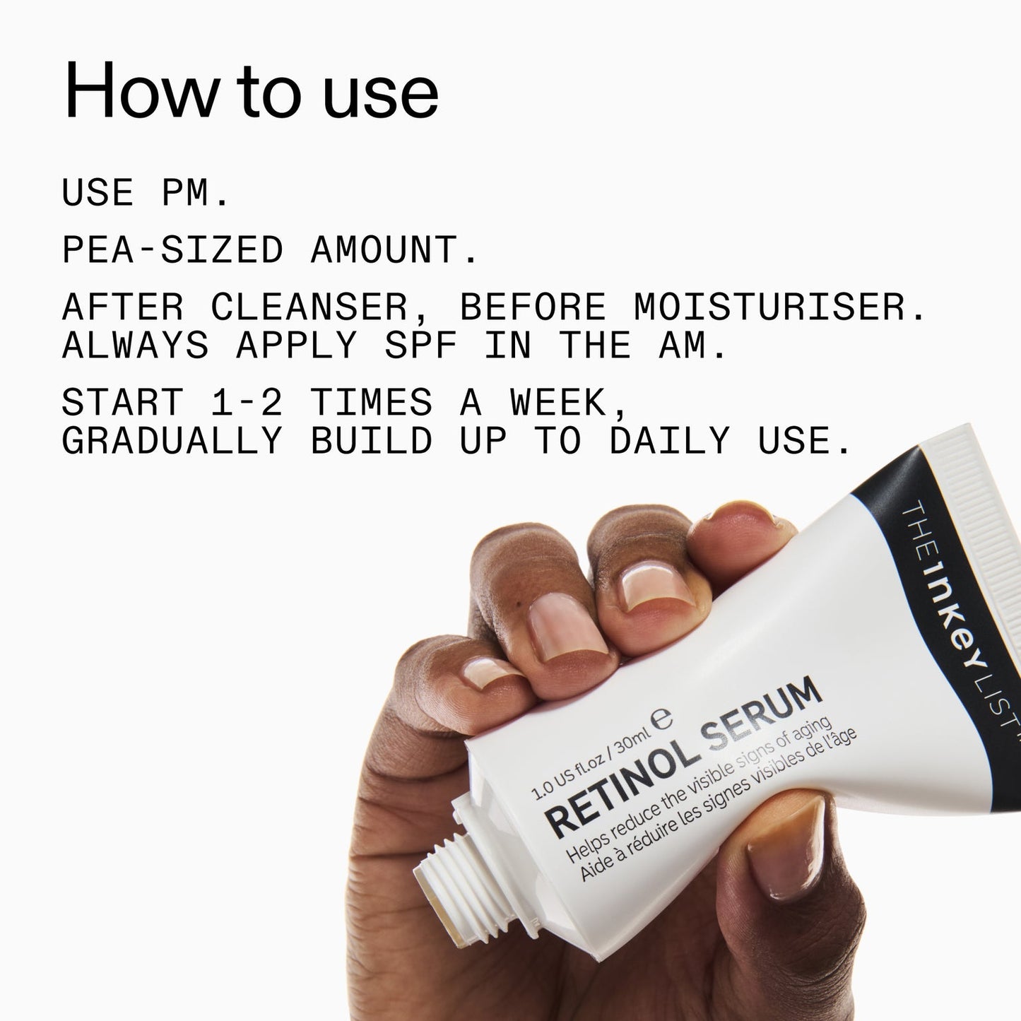 Suero de retinol INKEY: ataca los primeros signos del envejecimiento, el acetato de retinilo de liberación lenta al 1 % estimula suavemente la renovación celular para suavizar las líneas finas, las arrugas y la pigmentación.