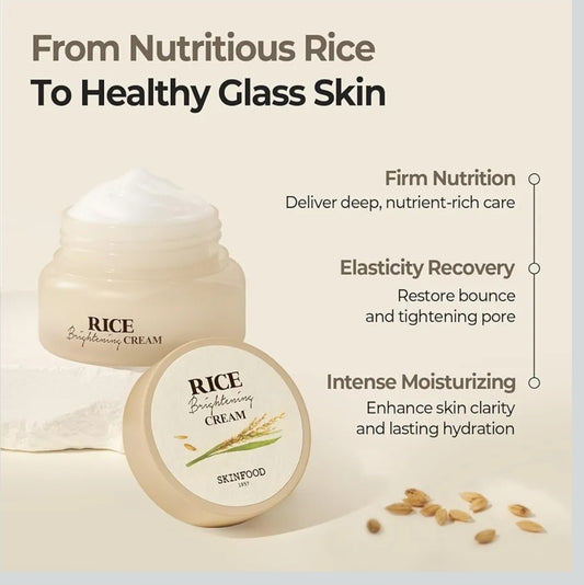 Skinfood Rice Brightening Cream - Moisturizer for Glow Glass Skin, Fermented Rice Water Milk, Replenishing, Whitening, Deep Hydrating, Dark Spot Correcting, Vegan