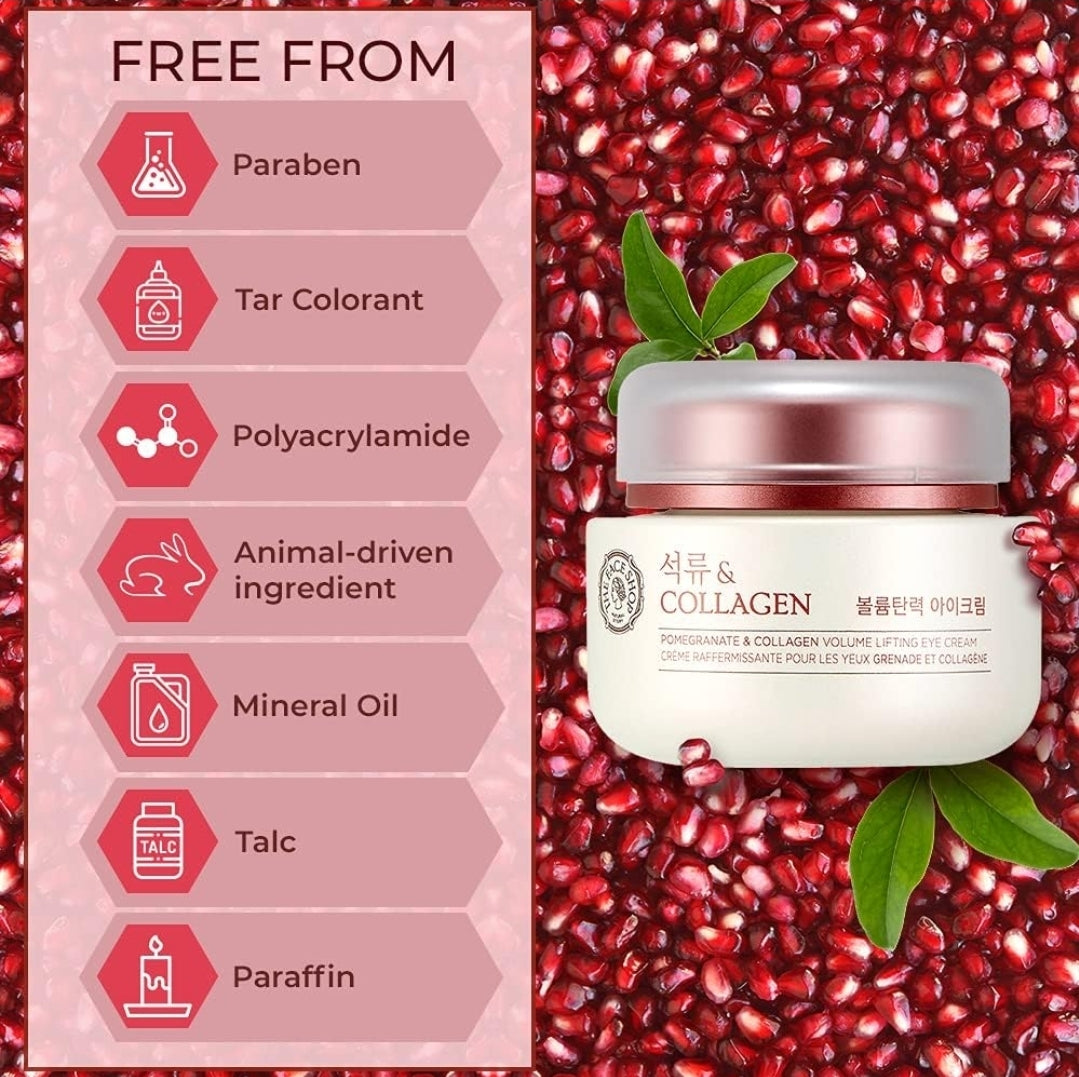 The Face Shop Pomegranate & Collagen - Crema Volume Lifting para el contorno de ojos - Regeneración de la piel