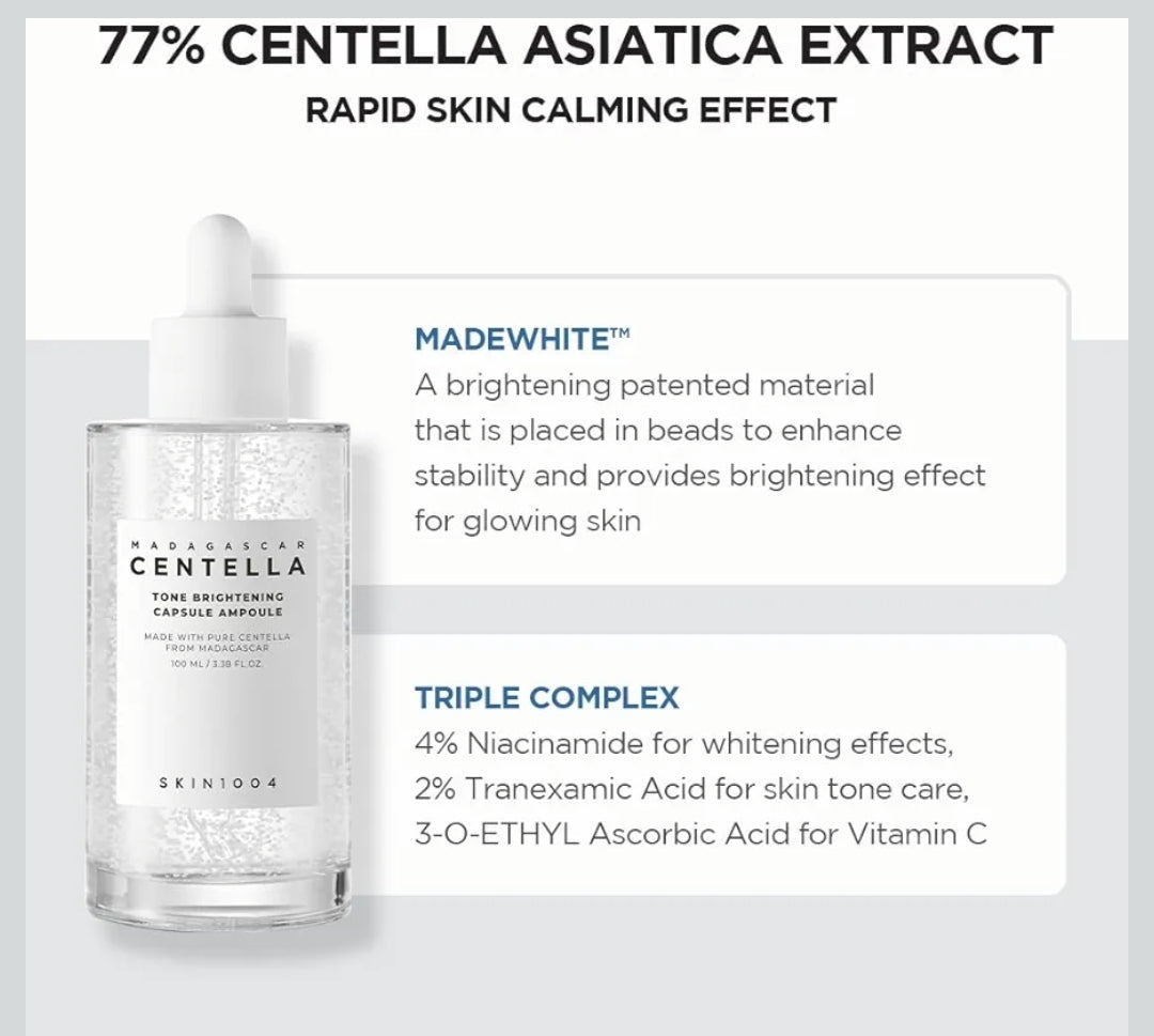 SKIN1004 Madagascar Centella Tone Brightening Capsule Ampoule 3.38oz - Calming Moisturizing Brightening, Sensitive Skin