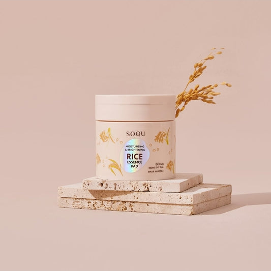SOQU Moisturizing and Brightening Rice Essence Pads - Tones, moisturizes, and preps the skin - 60 Pads