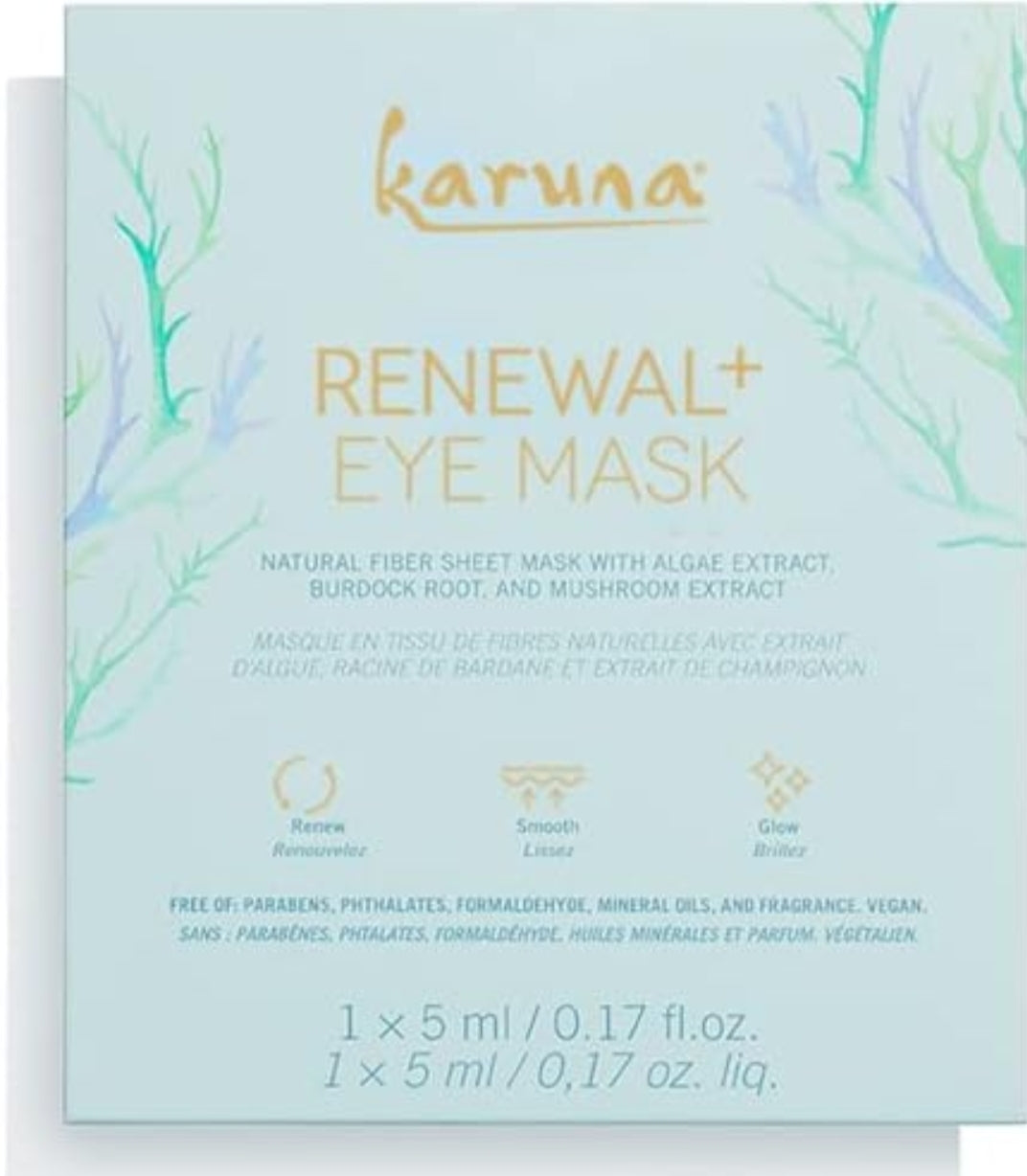 Karuna Skin Renewal+ Eye Mask - Under Eye Patches for Tired Eyes with Burdock Root & Mushroom Extract for Puffy Eyes & Fine Lines - 1 Pair