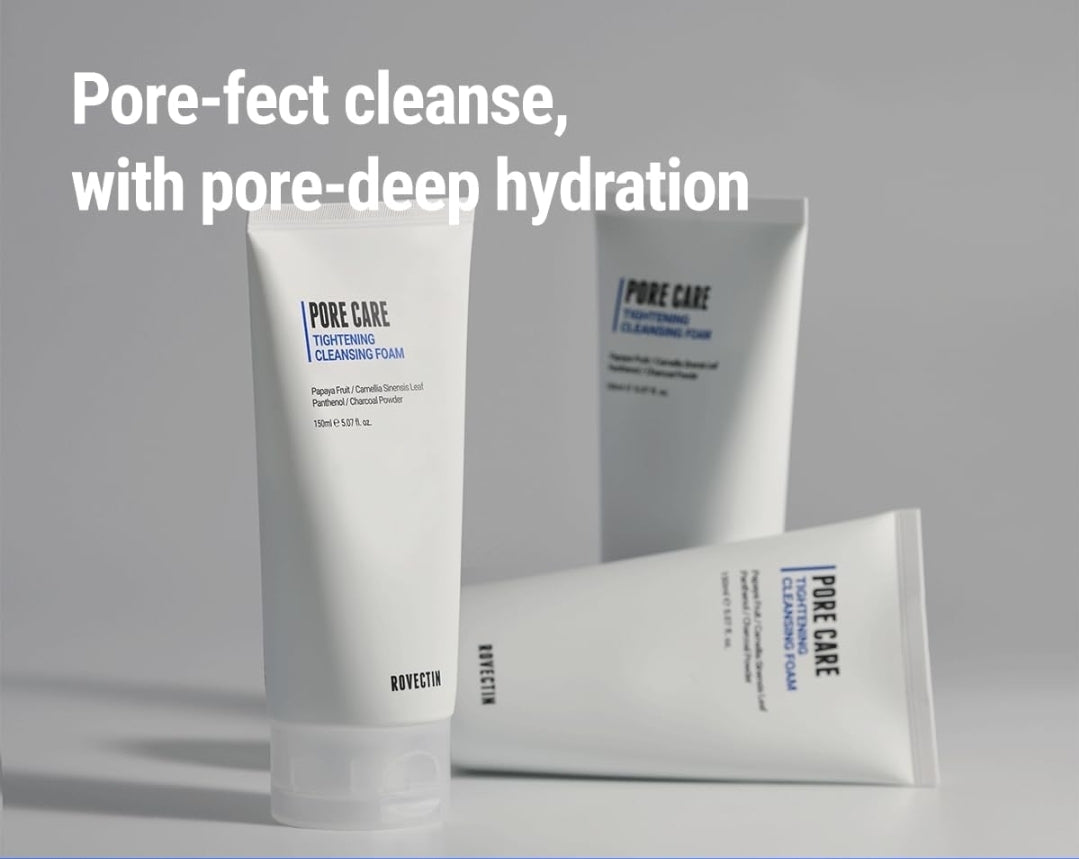 ROVECTIN Pore Tightening Cleansing Foam - Green Papaya, AHA/BHA/PHA, Sebum Control, Exfoliation Care, Refining Pore Size, Non-Irritating Oily Skin
