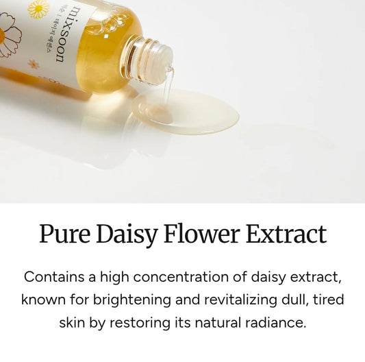 mixsoon Daisy Toner - Daisy Flower Extract rich in brightening and soothing properties, helps to even out skin tone, reduce dullness, and deliver refreshing hydration, leaving the skin clear, radiant, and balanced
