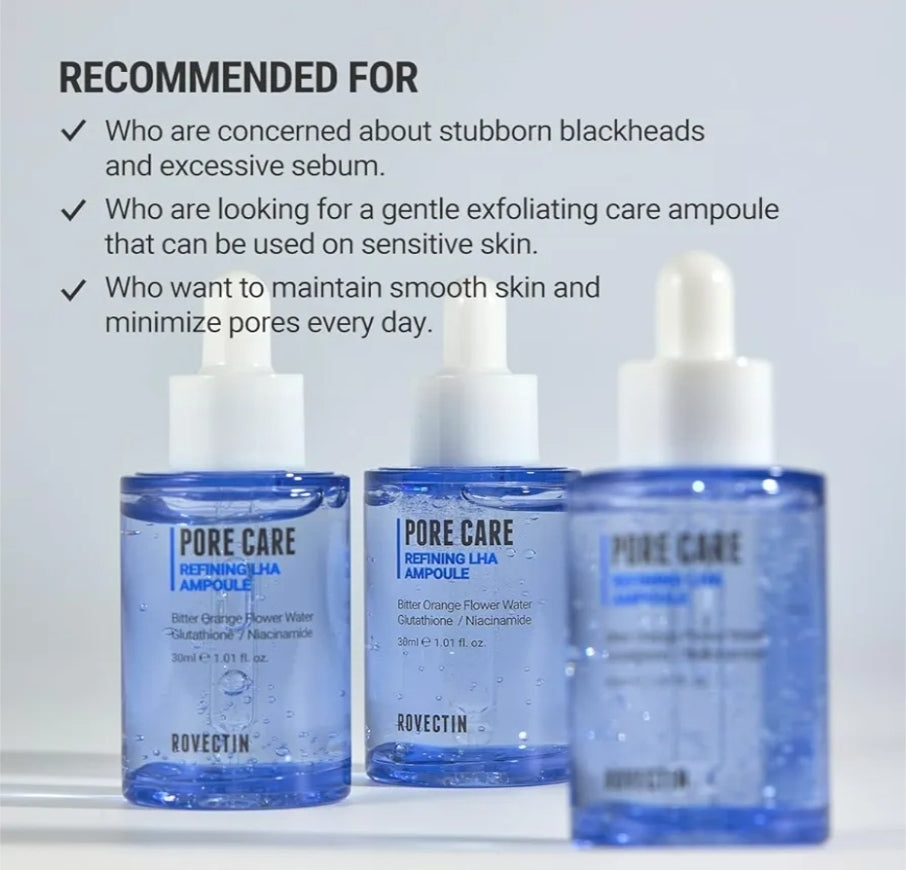 ROVECTIN Pore Care Refining LHA Ampoule - Gentle and Daily Ampoule with Neroli, Mild Exfoliant, Anti-Aging