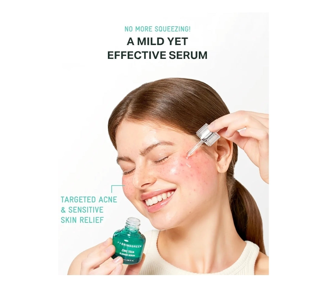 BRINGGREEN ZINC TECA 1.2% Blemish Serum - Niacinamide Soothing Serum for Sensitive Skin, Pore Minimizing & Hydrating, Korean Skincare for Breakouts & Uneven Texture