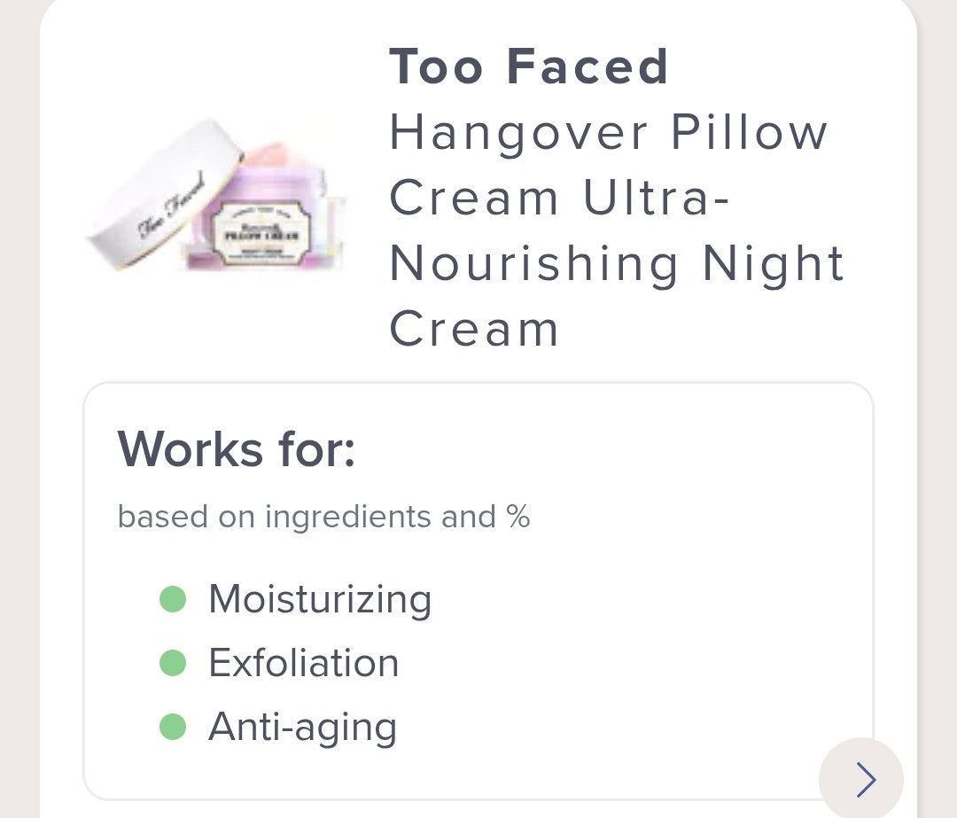 Crema de almohada Too Faced Hangover - Crema de noche ultra nutritiva