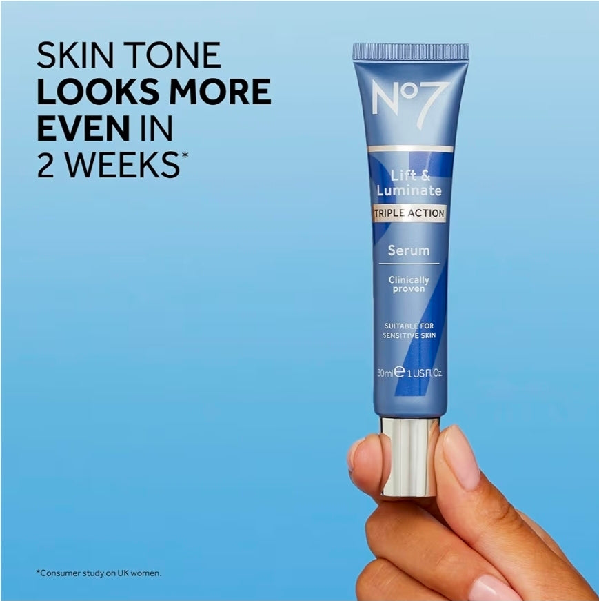 No7 Lift and Luminate Triple Action Face Serum – Anti-Wrinkle Collagen Peptide Serum with Vitamin C, Brightening Emblica, Pro Retinol, Hyaluronic Acid & Hibiscus for Skin Firming