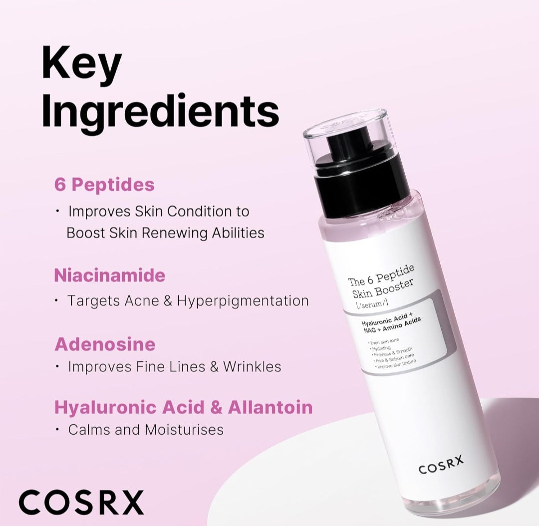 COSRX 6X Peptide Collagen Booster Toner Serum, Niacinamide & Hyaluronic Acid Facial Essence - Reduces hyperpigmentation, control pores, renew skin, calm and alleviate skin, and improve the look of fine lines and wrinkles