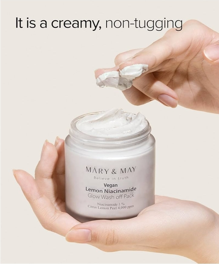 Mary & May Lemon Niacinamide Glow Wash Off Pack - Vitamin C Clarifying, Sebum Control, Deep Hydration - EWG Green Grade, Hypoallergenic
