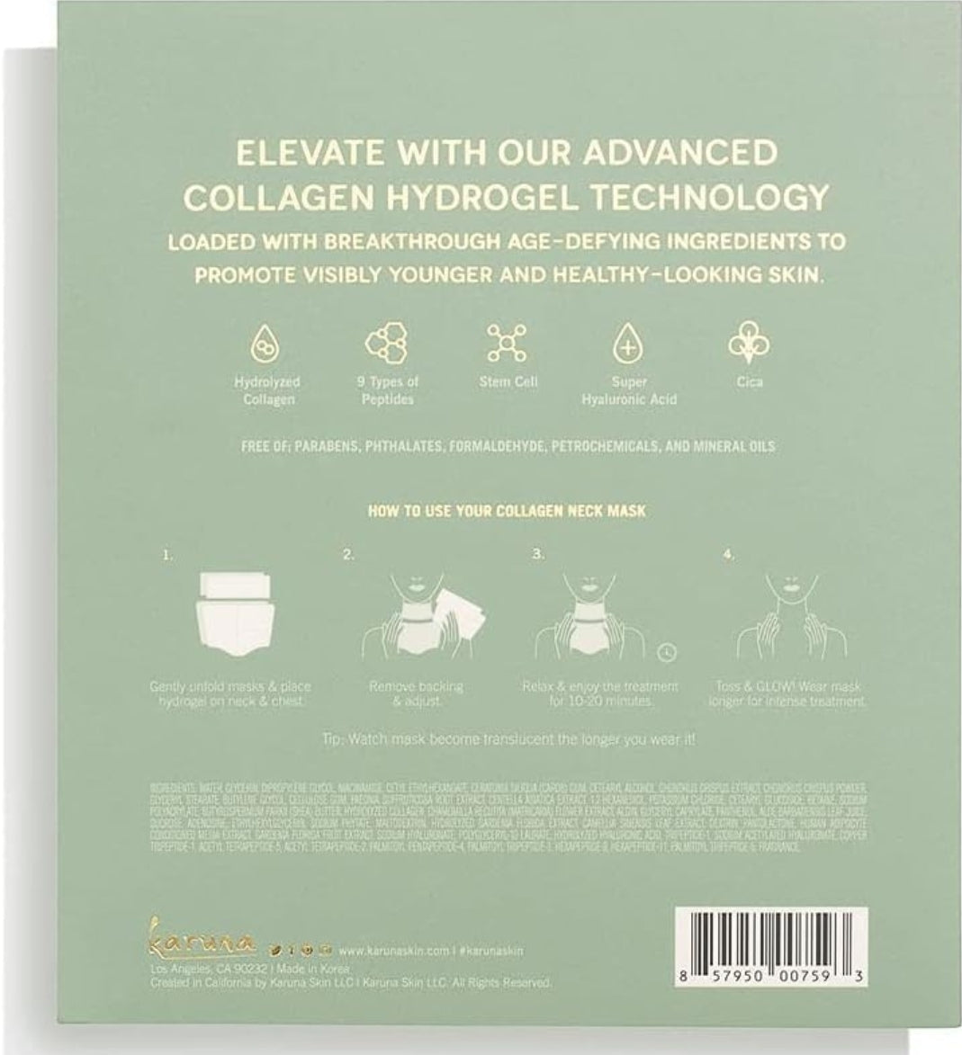 Karuna Skin Collagen Decollete & Neck Hydrogel Mask - Deeply Moisturizing Wrinkle Patches, Age-Defying, Hydrating & Rejuvenating, Targets Fine Lines & Wrinkles, 1 Set Mask