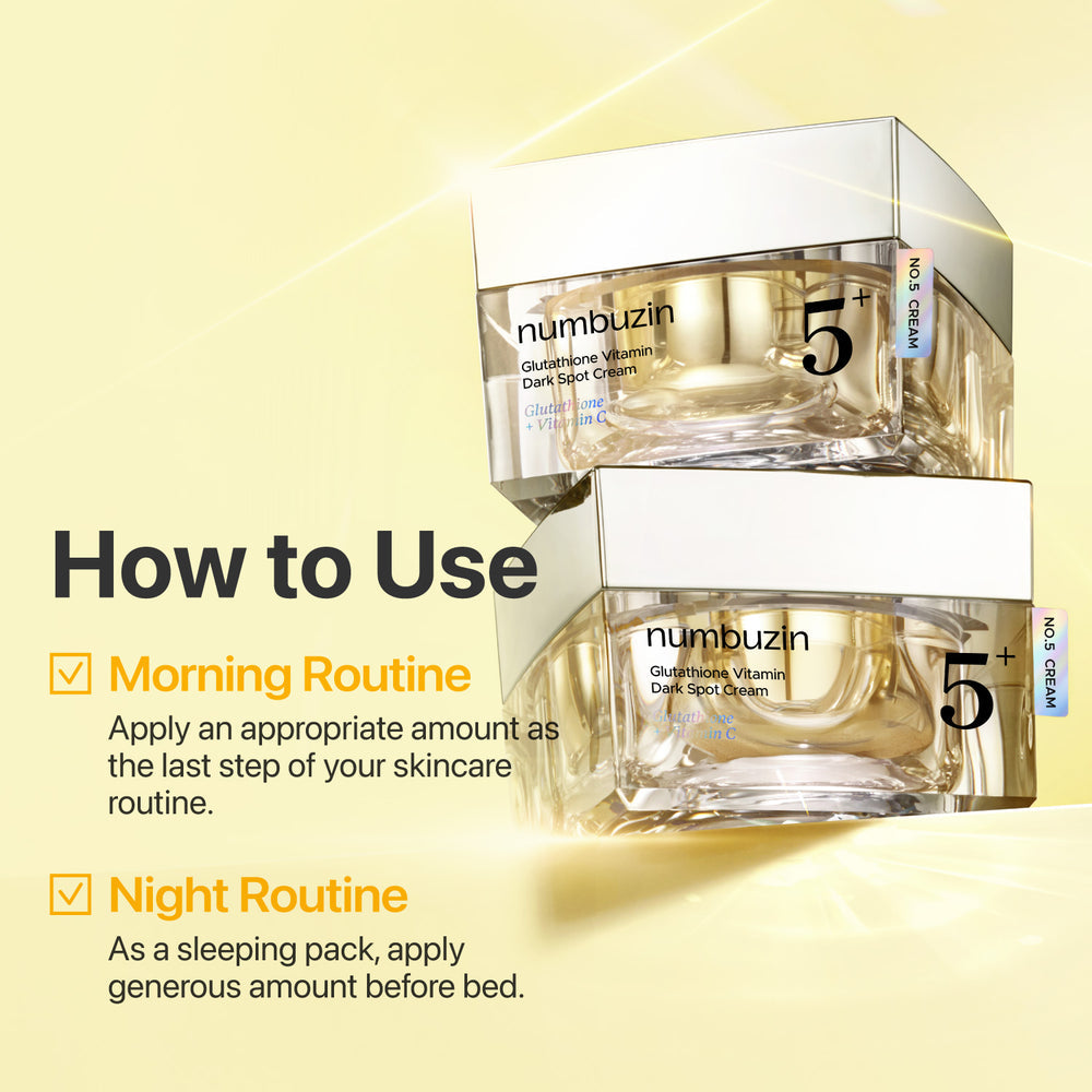 No.5+ Glutathione Vitamin Dark Spot Cream - Moisturizer with antioxidants, skin repairing and regenerating ingredients, deeply moisturizes and strengthens skin barrier while gently fading hyperpigmentation and dark spots