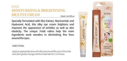 SOQU Moisturizing and Brightening Rice Eye Cream - Brightens and improves the appearance of wrinkles as well as skin elasticity