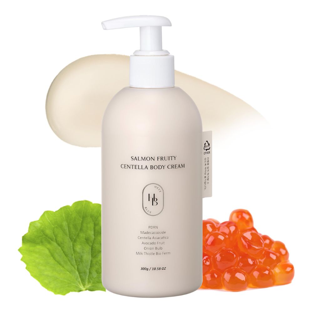 HEVEBLUE Salmon Fruity Centella Body Cream Enriched with salmon roe extract and pdrn, it harnesses the power of salmon to restore and heal damaged skin
