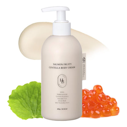 HEVEBLUE Salmon Fruity Centella Body Cream Enriched with salmon roe extract and pdrn, it harnesses the power of salmon to restore and heal damaged skin