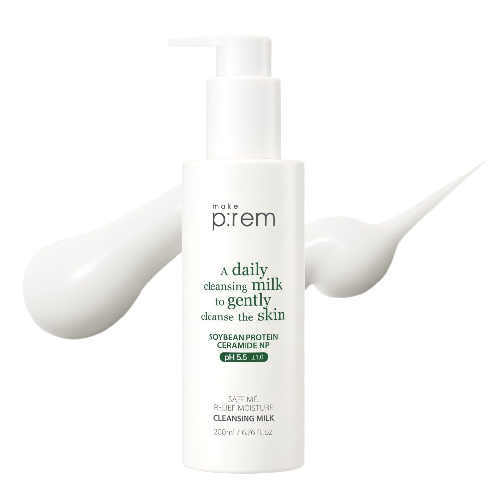 MAKE P:REM Safe Me Relief Moisture Cleansing Milk -  Hydrating Face Wash, Gentle Milk Cleanser for Sensitive Skin with Soy Protein, Korean Face Wash