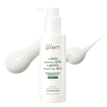 MAKE P:REM Safe Me Relief Moisture Cleansing Milk -  Hydrating Face Wash, Gentle Milk Cleanser for Sensitive Skin with Soy Protein, Korean Face Wash