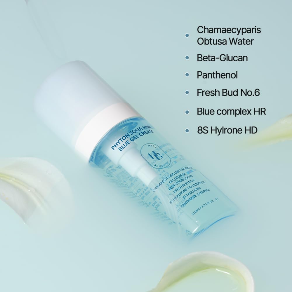 HEVEBLUE Phyton Squa Hyal Blue Gel Cream - Sensitive Skin, Korean Skincare, Vegan, Hypoallergenic, Boost Hydration, Soothing Cream, Reduce in Moisture Loss, Calming, Lightweight