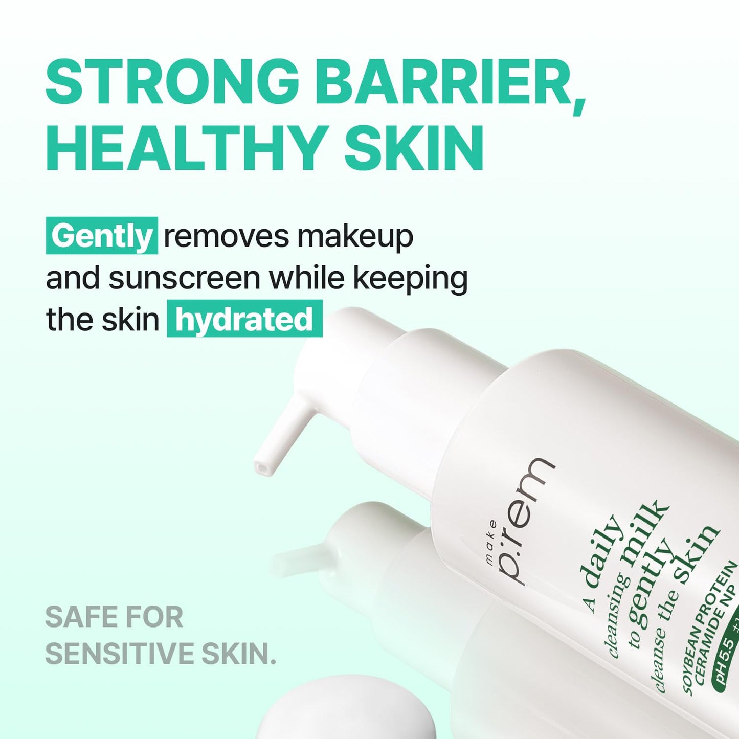 MAKE P:REM Safe Me Relief Moisture Cleansing Milk -  Hydrating Face Wash, Gentle Milk Cleanser for Sensitive Skin with Soy Protein, Korean Face Wash