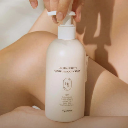 HEVEBLUE Salmon Fruity Centella Body Cream Enriched with salmon roe extract and pdrn, it harnesses the power of salmon to restore and heal damaged skin